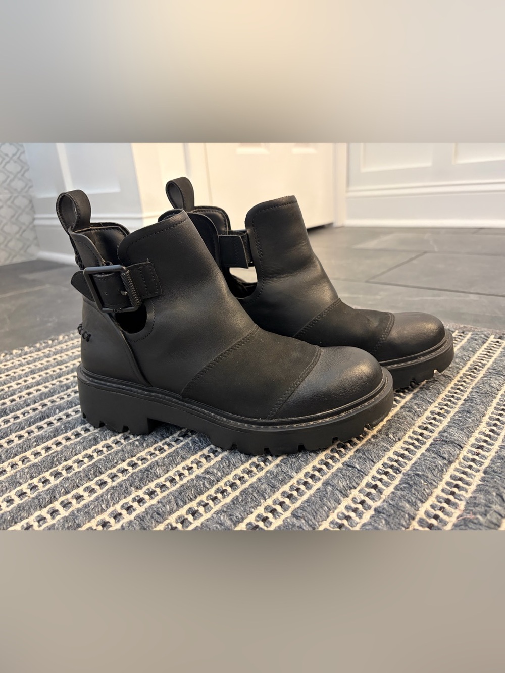 UGG Stockton Black Leather Ankle Boots